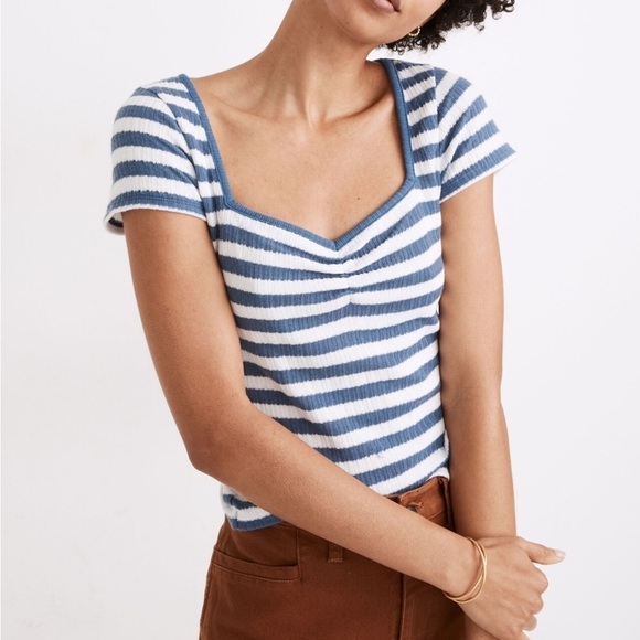 Madewell Ribbed Sweetheart Tee in Stripe - Picture 1 of 11